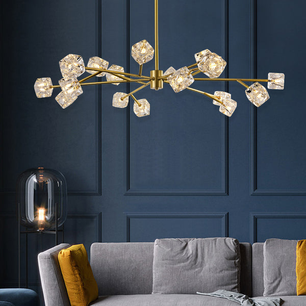 後現代輕奢全銅水晶吊燈北歐簡約餐廳客廳臥室書房創意藝術分子燈 - luxhkhome