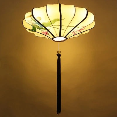 新中式仿古燈 藝術手繪燈創意古典燈籠吊燈 餐廳燈布藝燈具茶樓燈 - luxhkhome