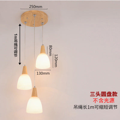北歐餐廳吊燈個性創意三頭餐廳燈簡約現代led木質飯廳燈具木吊燈