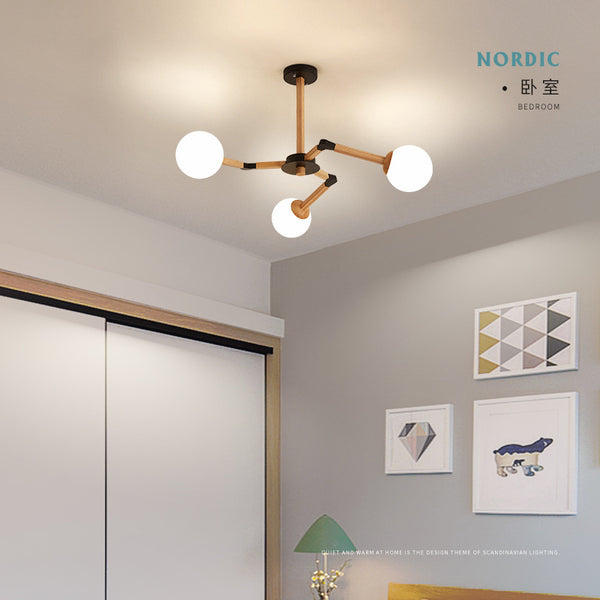 北歐燈具創意個性客廳燈現代簡約實木大氣分子燈家用原木魔豆燈