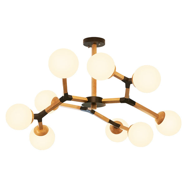 北歐燈具創意個性客廳燈現代簡約實木大氣分子燈家用原木魔豆燈