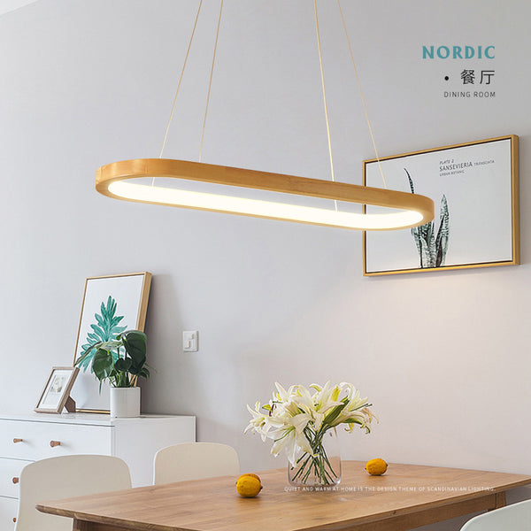 北歐風格實木餐廳吊燈簡約LED個性創意吧台書房飯廳長條形燈具
