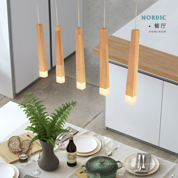 創意LED實木餐廳燈簡約現代設計師酒吧台咖啡廳原木吊燈個性燈具