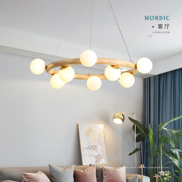 北歐魔豆實木吊燈創意個性藝術客廳分子燈後現代簡約餐廳臥室燈具