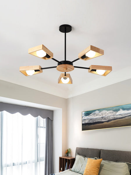 北歐風格個性創意實木臥室吊燈餐廳書房木質燈具簡約現代客廳吊燈