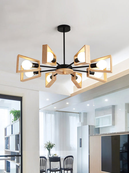 北歐風格個性創意實木臥室吊燈餐廳書房木質燈具簡約現代客廳吊燈