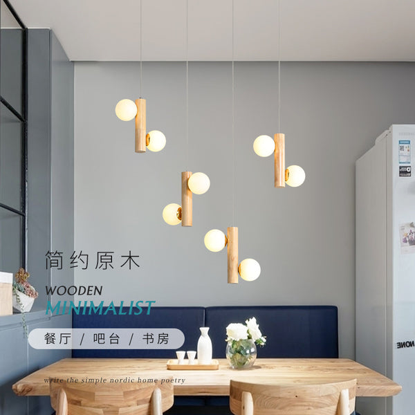 北歐餐廳吊燈簡約創意個性魔豆燈實木led吧檯燈日式飯廳玻璃燈具