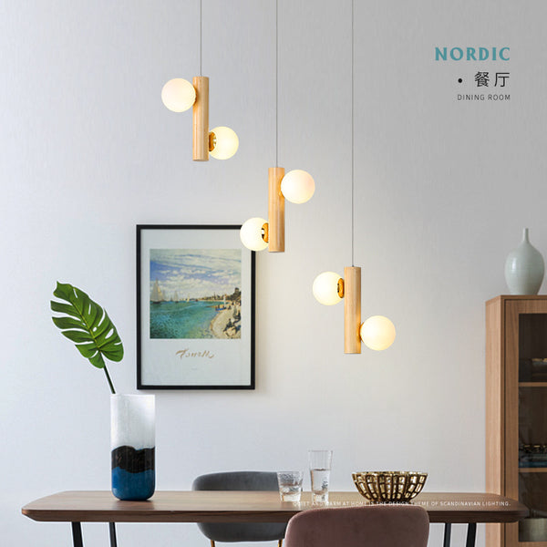 北歐餐廳吊燈簡約創意個性魔豆燈實木led吧檯燈日式飯廳玻璃燈具