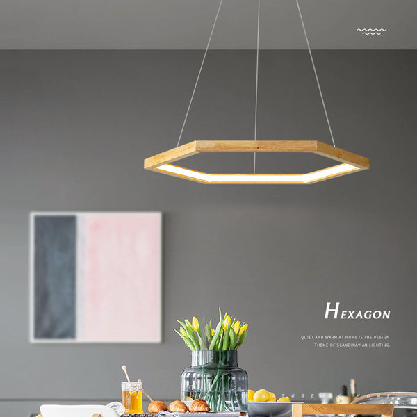 北歐簡約餐廳吊燈原木創意辦公會議室燈具多邊形木藝led家用燈