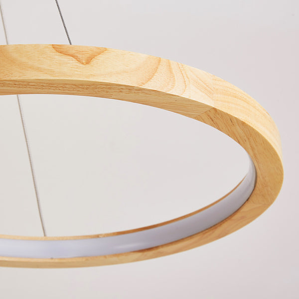 北歐創意吊燈簡約現代餐廳led個性燈具日式ins網紅圓環飯廳實木燈