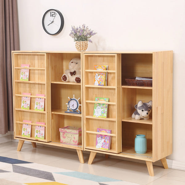 全實木創意兒童書櫃落地置物架幼兒園繪本架收納櫃可推拉簡易書架