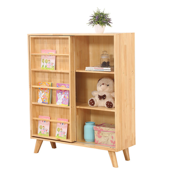全實木創意兒童書櫃落地置物架幼兒園繪本架收納櫃可推拉簡易書架