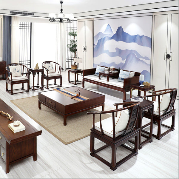 新中式實木布藝沙發組合現代禪意中國風羅漢床沙發白蠟木客廳家具