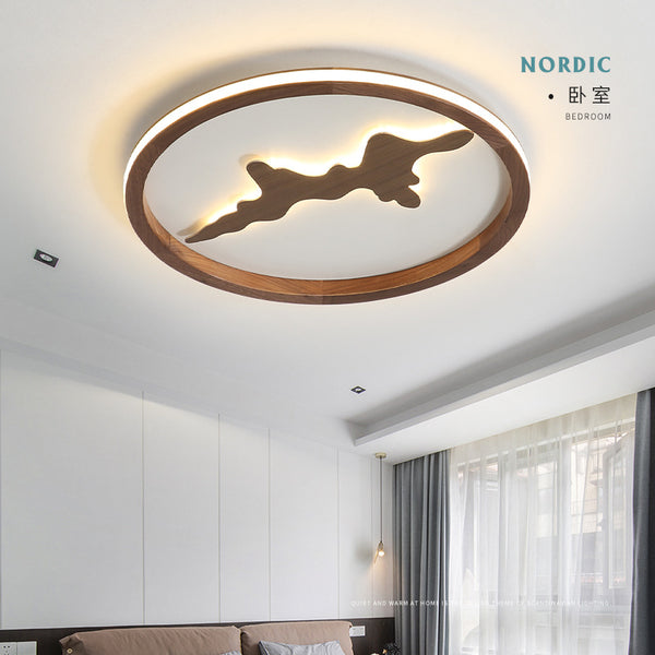北歐客廳吸頂燈新中式led主臥室燈現代禪意實木簡約圓形書房燈具