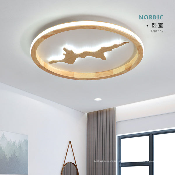 北歐客廳吸頂燈新中式led主臥室燈現代禪意實木簡約圓形書房燈具