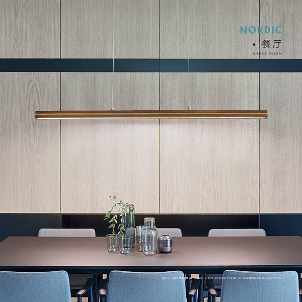 實木餐廳吊燈北歐簡約led長條燈木藝餐桌飯廳燈個性辦公工作室燈