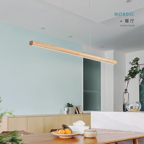 實木餐廳吊燈北歐簡約led長條燈木藝餐桌飯廳燈個性辦公工作室燈