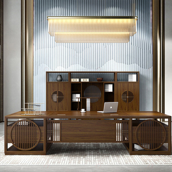 新中式辦公桌椅組合簡約現代電腦桌實木大班台總裁寫字桌辦公家具