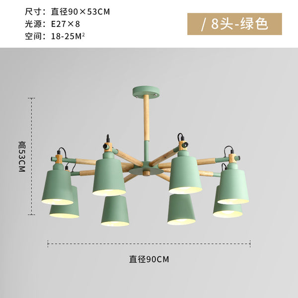 北歐現代簡約時尚客廳原木燈具創意實木吊燈8頭餐廳馬卡龍吊燈