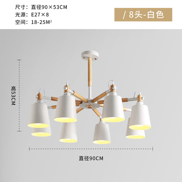 北歐現代簡約時尚客廳原木燈具創意實木吊燈8頭餐廳馬卡龍吊燈