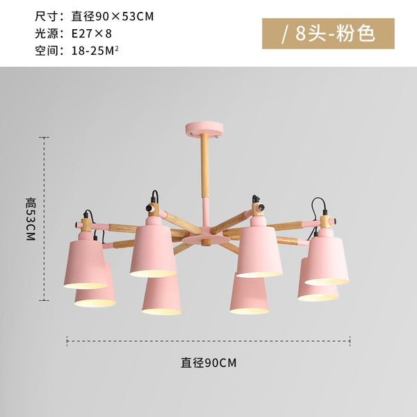 北歐現代簡約時尚客廳原木燈具創意實木吊燈8頭餐廳馬卡龍吊燈