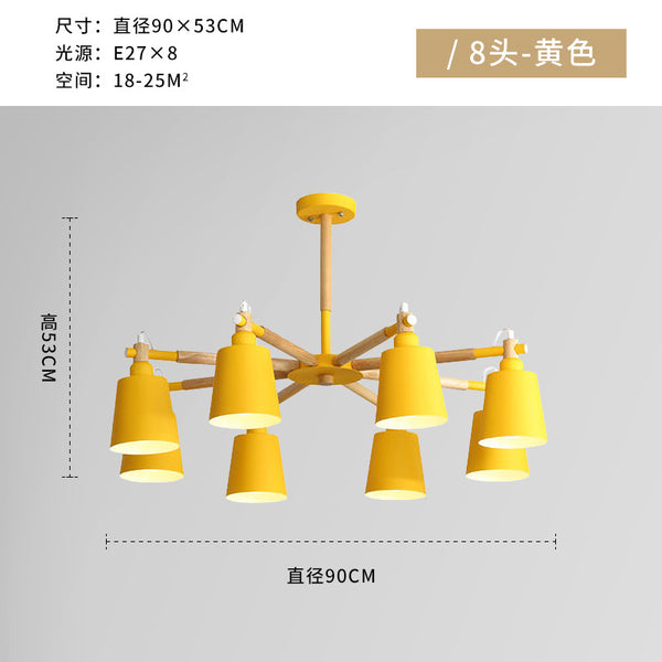 北歐現代簡約時尚客廳原木燈具創意實木吊燈8頭餐廳馬卡龍吊燈