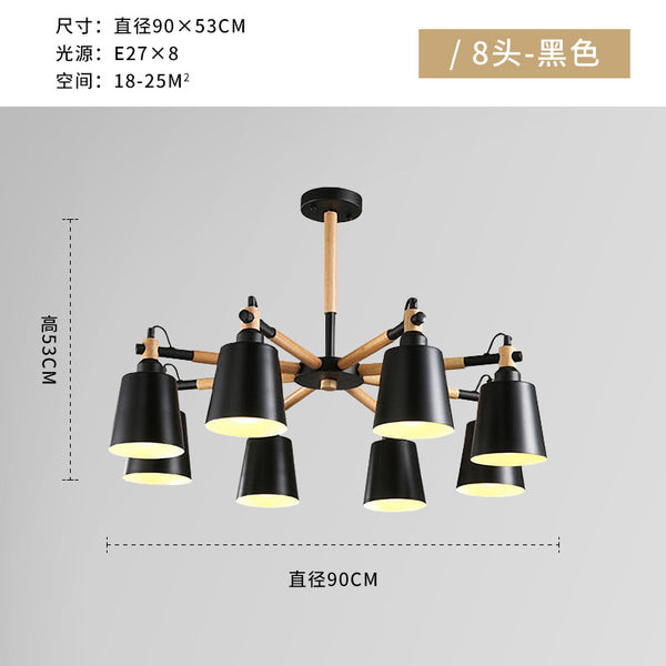 北歐現代簡約時尚客廳原木燈具創意實木吊燈8頭餐廳馬卡龍吊燈