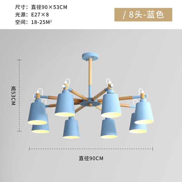 北歐現代簡約時尚客廳原木燈具創意實木吊燈8頭餐廳馬卡龍吊燈