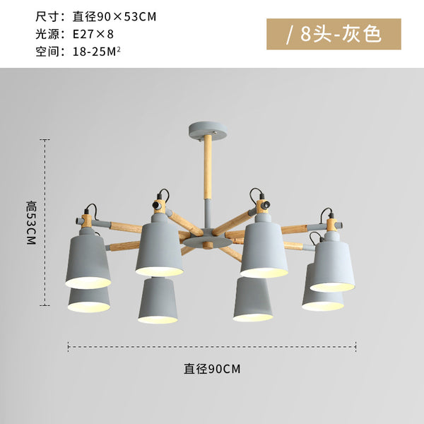 北歐現代簡約時尚客廳原木燈具創意實木吊燈8頭餐廳馬卡龍吊燈