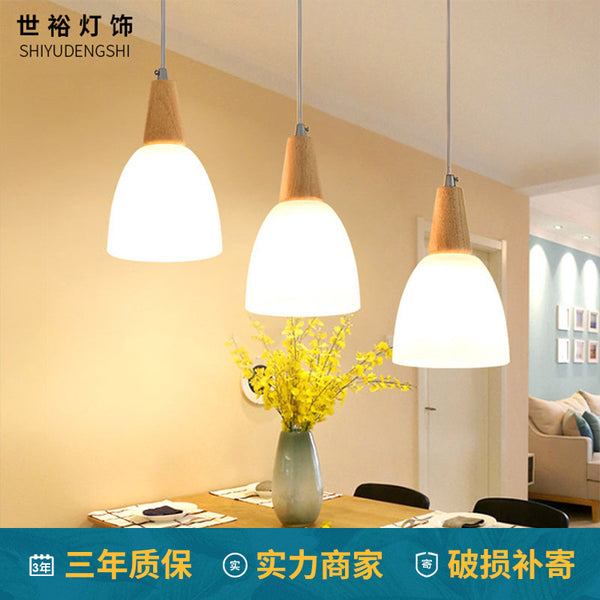 北歐餐廳吊燈個性創意三頭餐廳燈簡約現代led木質飯廳燈具木吊燈