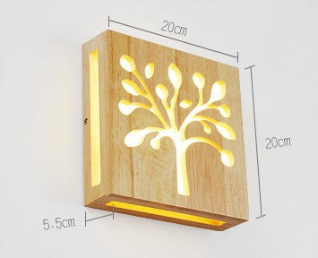 創意實木幸福樹圖案壁燈現代簡約客廳過道led臥室床頭燈日式壁燈