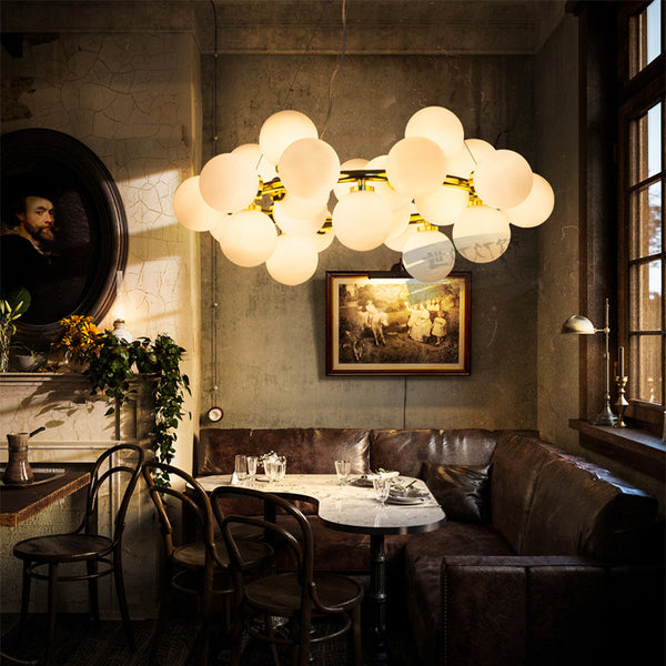 北歐餐廳吊燈簡約創意客廳服裝店多頭燈具dna分子玻璃球魔豆吊燈 - luxhkhome