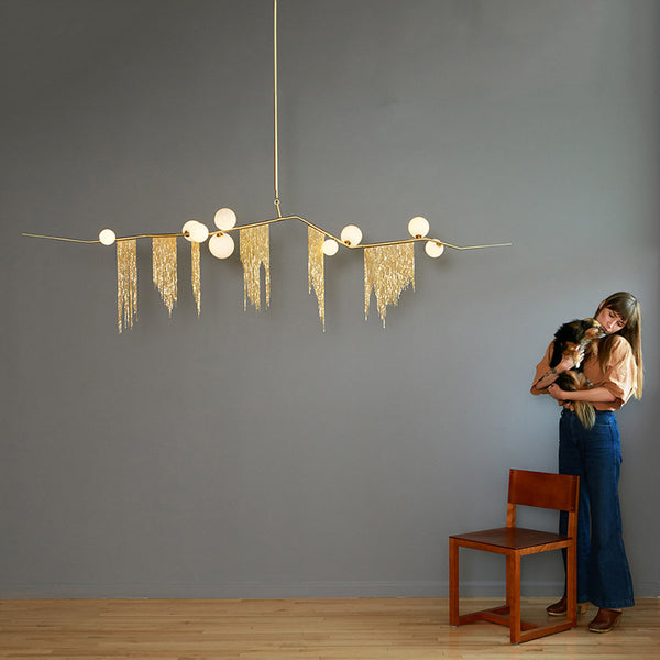 北歐後現代客廳吊燈創意個性簡約時尚餐廳吊燈鐵藝鏈條玻璃罩燈具 - luxhkhome