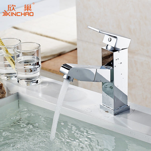 新款方形冷熱臉盆水龍頭 浴室抽拉水龍頭 全銅 高標電鍍 - luxhkhome