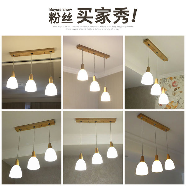 北歐餐廳吊燈個性創意三頭餐廳燈簡約現代led木質飯廳燈具木吊燈