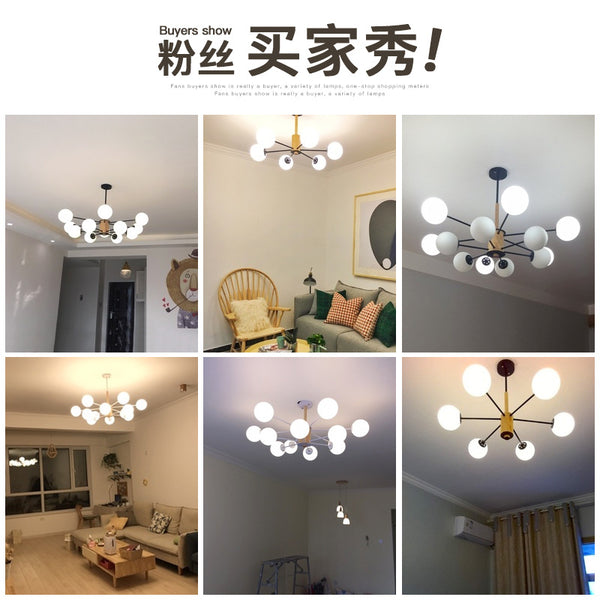 原木北歐魔豆吊燈簡約現代創意個性客廳燈臥室餐廳家用實木燈具