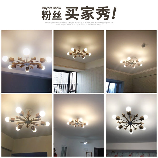 北歐風格客廳吊燈個性創意實木臥室書房木質LED燈具日式餐廳吊燈