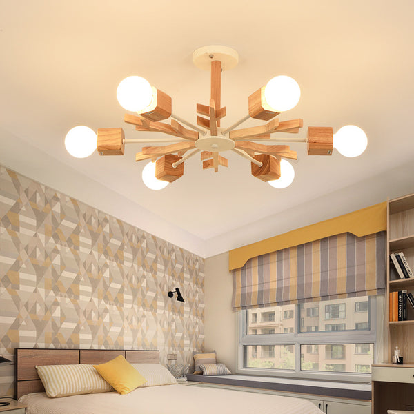 北歐風格客廳吊燈個性創意實木臥室書房木質LED燈具日式餐廳吊燈
