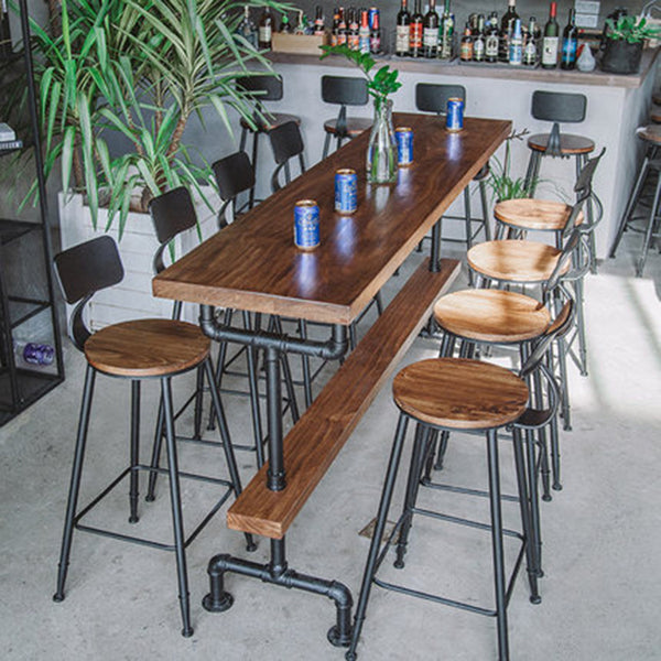 美式鐵藝實木吧台桌椅 咖啡廳靠背高腳酒吧椅 復古酒吧桌子可定制 - luxhkhome