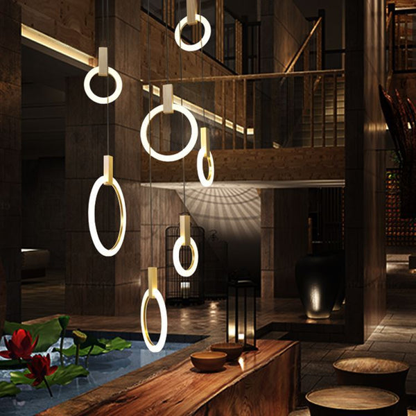 複式樓客廳別墅樓梯吊燈簡約餐廳吧台創意燈飾臥室客廳藝術吊燈 - luxhkhome