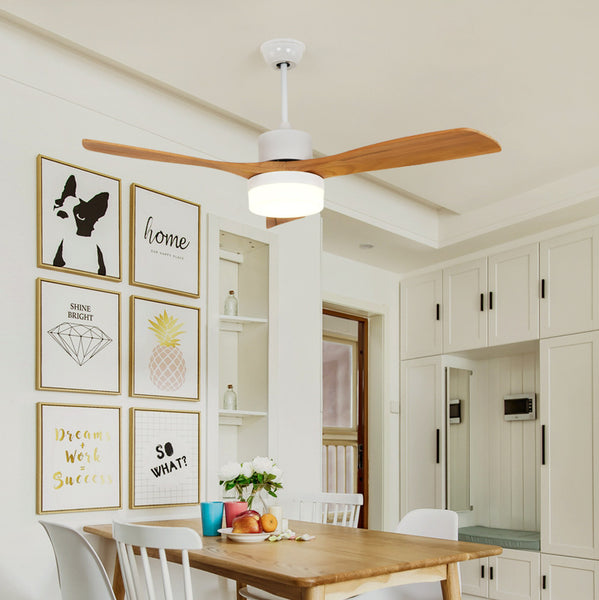 北歐吊扇燈原木簡約現代客廳吊燈臥室飯廳實木LED電風扇吊燈
