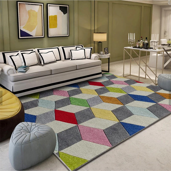 現代北歐簡約幾何圖案歐式客廳沙發臥室地毯床邊茶几滿鋪地墊水洗