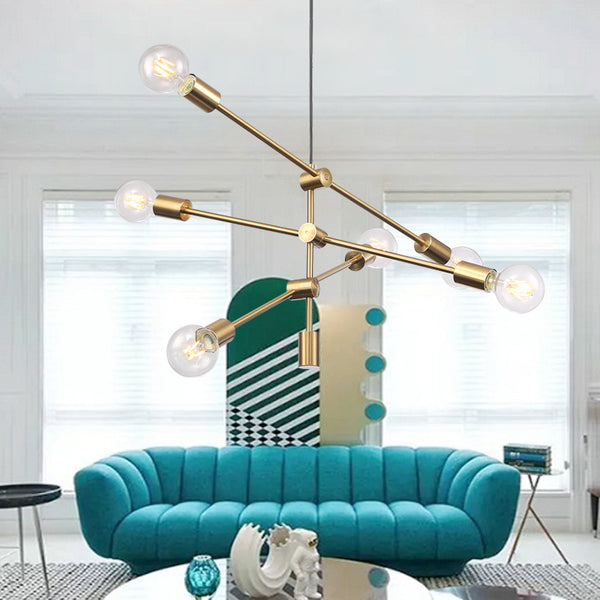 美式北歐鐵藝極簡分子吊燈魔豆黃銅金色客廳餐廳臥室幾何線條吊燈 - luxhkhome