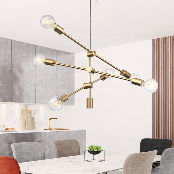 美式北歐鐵藝極簡分子吊燈魔豆黃銅金色客廳餐廳臥室幾何線條吊燈 - luxhkhome