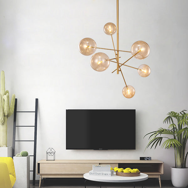 客廳燈簡約吊燈北歐創意美式田園餐廳後現代鐵藝玻璃圓球魔豆吊燈 - luxhkhome