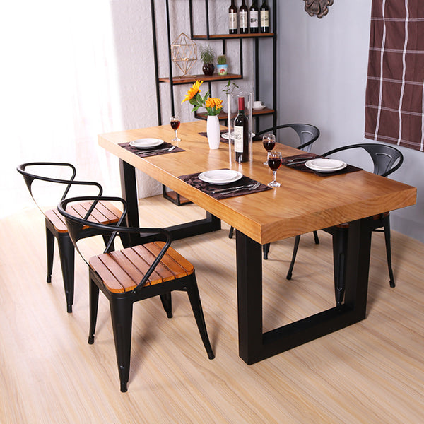 美式實木原木家用餐桌可定制 鐵藝長方形餐飲飯桌子多人位火鍋桌 - luxhkhome