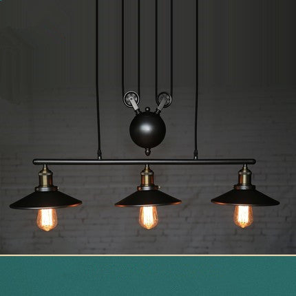 工業滑輪拉繩可調節三頭餐廳吊頂復古麻將台球室吧台餐桌燈具 - luxhkhome
