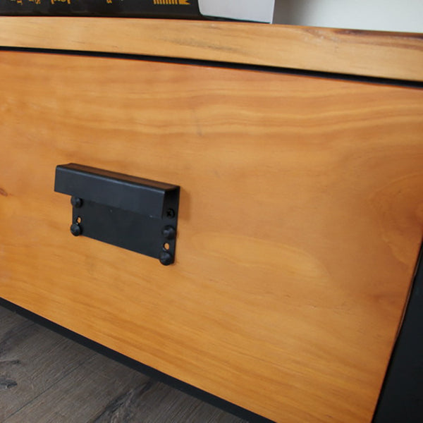美式複古實木視聽櫃 創意帶抽屜置地櫃子客廳鐵藝收納整理電視櫃 - luxhkhome