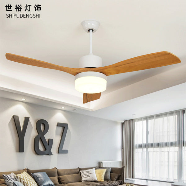 北歐吊扇燈原木簡約現代客廳吊燈臥室飯廳實木LED電風扇吊燈