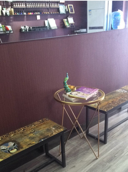 北歐金色鐵藝玻璃茶几組合沙發邊幾金色小圓桌椅組合客廳茶几邊幾 - luxhkhome